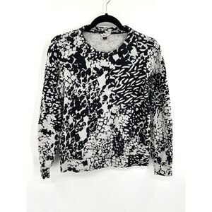 THE KIT Black Gray Abstract Animal Print Crew Neck Pullover Sweatshirt Small